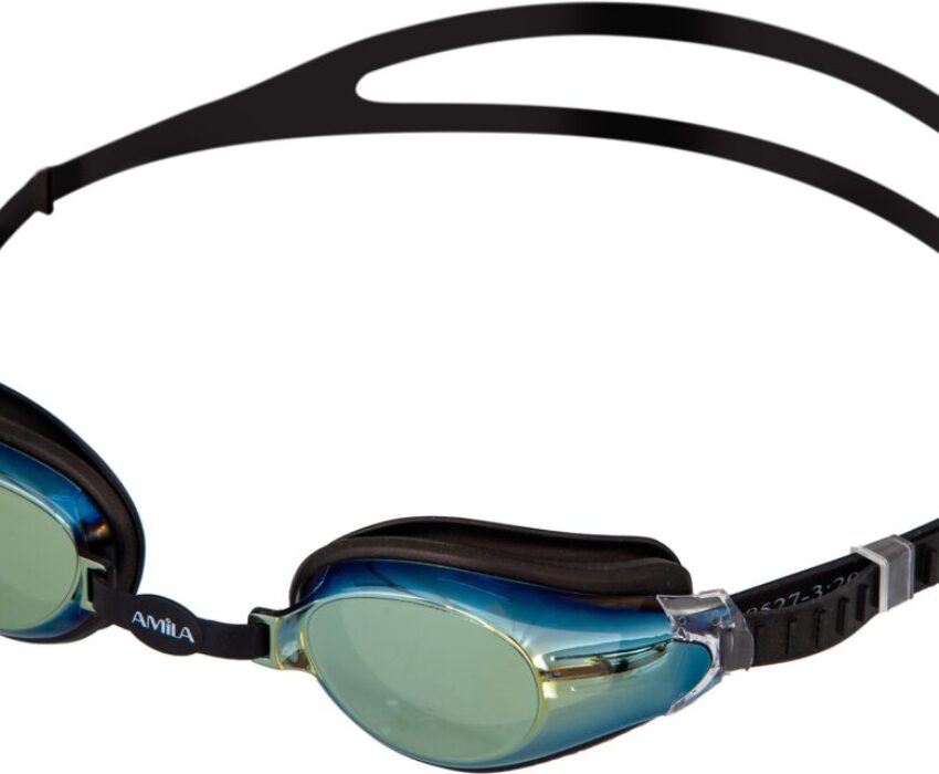 Amila Γυαλιά Κολύμβησης Σιλικόνης 47128 με φακούς Καθρέφτη Μαύρα by