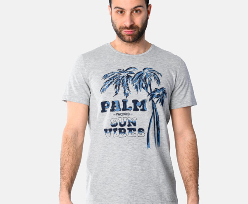 Paco & Co Ανδρικό T-shirt Palms 2531021-01 Γκρι