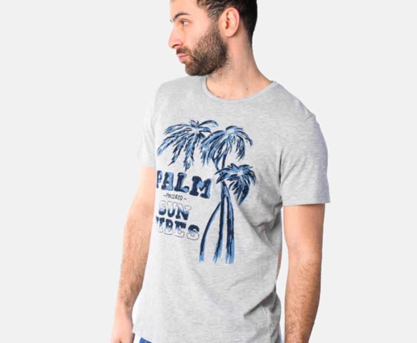 Paco & Co Ανδρικό T-shirt Palms 2531021-01 Γκρι