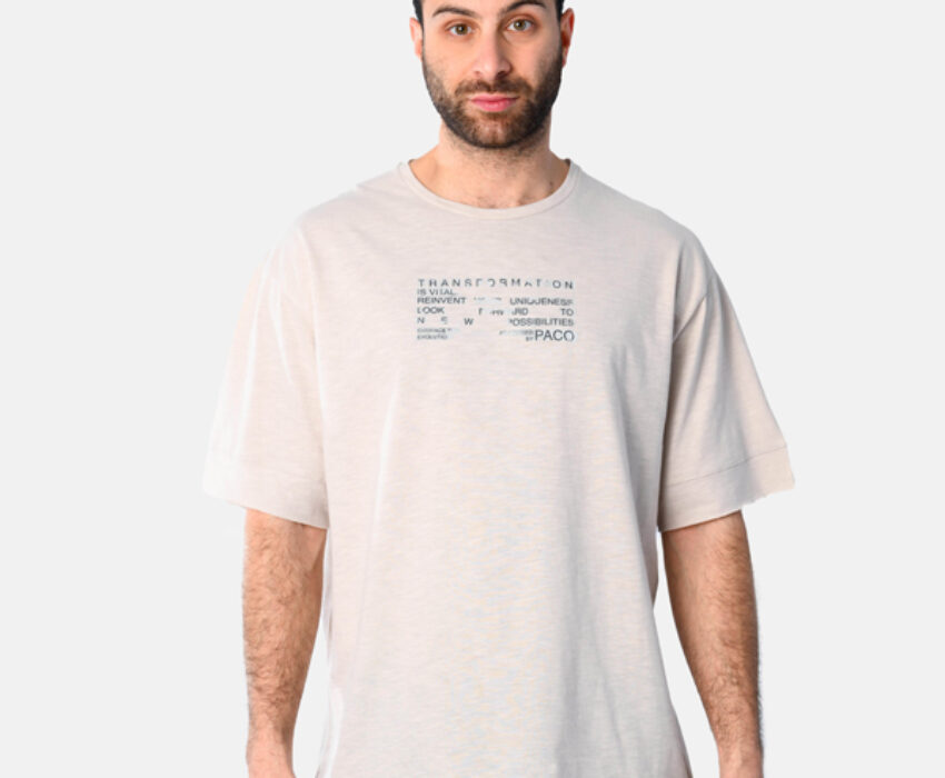 Paco & Co Ανδρικό Oversized με τύπωμα πλάτη T-shirt 2531025-01 Μπεζ